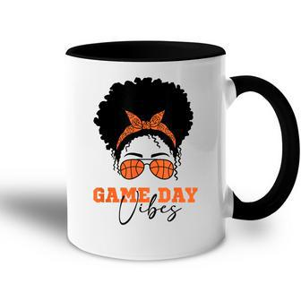 Womens Basketball Game Day Vibes Mom Hair Glasses Ball Gift For Women Accent Mug | Mazezy