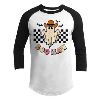 Halloween Boo Haw Ghost Western Cowboy Cowgirl Funny Spooky  V4 Youth Raglan Shirt