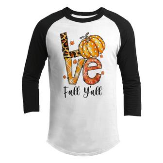 Hello Fall Pumpkin Love Fall Yall Leopard Plaid Women Girls  Youth Raglan Shirt