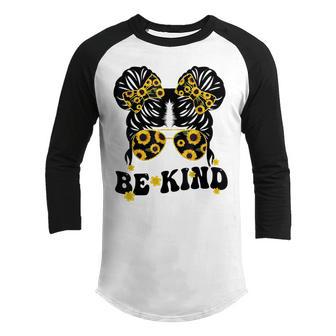 Be Kind Messy Bun Kids Unity Day Orange Anti Bullying Youth Raglan Shirt - Thegiftio UK