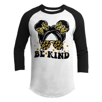 Be Kind Unity Day Anti Bullying Kids Cute Messy Bun Orange Youth Raglan Shirt - Thegiftio UK