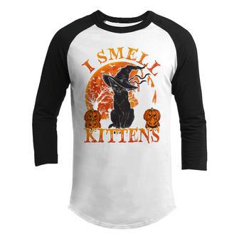 Black Cat Halloween- I Smell Kittens Women Men Kids Youth Raglan Shirt - Thegiftio UK