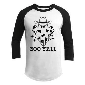 Boo Haw Retro Halloween Cowboy Ghost Cowgirl Fall Country Youth Raglan Shirt - Thegiftio UK
