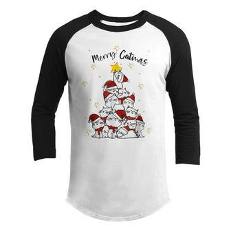 Cat Christmas Tree Xmas Girls Boys Funny Meowy Catmas Santa V4 Youth Raglan Shirt - Thegiftio UK