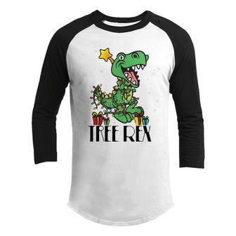 Christmas Dinosaur Tree Rex Lights Men Boys Kids Xmas Gifts V2 Youth Raglan Shirt - Thegiftio UK