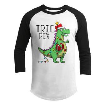 Christmas Dinosaur Tree Rex Lights Men Boys Kids Xmas Gifts V3 Youth Raglan Shirt - Thegiftio UK
