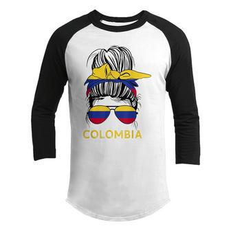 Colombian Girl Messy Hair Sunglasses & Colombia Flag Pride V2 Youth Raglan Shirt - Thegiftio UK