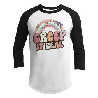 Creep It Real Retro Groovy Halloween Costume Women Girls Youth Raglan Shirt - Thegiftio UK