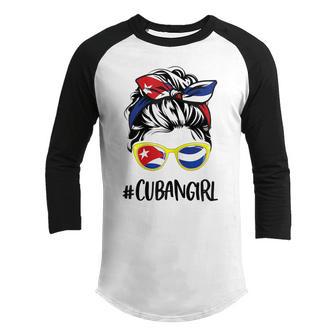 Cuba Women Cuban Girl Messy Bun Cuban Flag Youth Raglan Shirt - Thegiftio UK