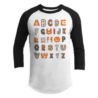 Cute Funny Halloween Alphabet Abcs Kindergarten Teacher Kids Youth Raglan Shirt - Thegiftio UK