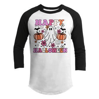 Cute Ghost Happy Halloween Costumes Pumpkins Men Women Kids Youth Raglan Shirt - Thegiftio UK