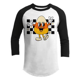 Cute Retro Halloween Candy Corn Pumpkin Costume Kids Toddler Youth Raglan Shirt - Thegiftio UK
