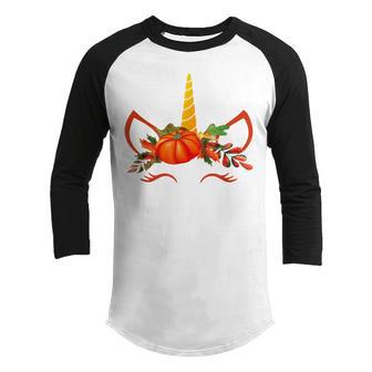 Cute Unicorn Pumpkin For Kids Halloween Thanksgiving V2 Youth Raglan Shirt - Thegiftio UK