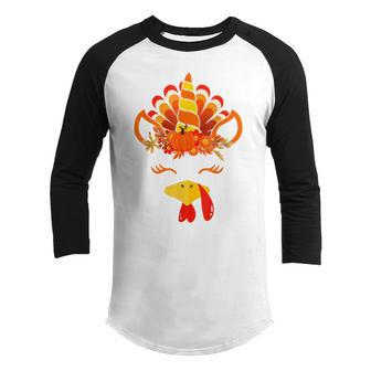 Cute Unicorn Turkey Face Thanksgiving Costume Girls Women V2 Youth Raglan Shirt - Thegiftio UK