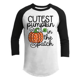 Cutest Pumpkin In The Patch Baby Girl Toddler Fall Halloween Youth Raglan Shirt - Thegiftio UK
