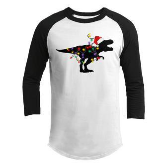 Dinosaur Christmas Lights Pajamas Family T Rex Xmas Boy Kids Youth Raglan Shirt - Thegiftio UK