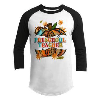 Fall Pumpkin Thankful Blessed Preschool Teacher V2 Youth Raglan Shirt - Thegiftio UK