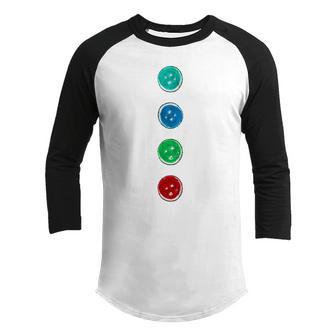 Four Groovy Buttons Blue Cat Funny Halloween Custom Kid Youth Raglan Shirt - Thegiftio UK