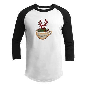 Funny Christmas Deer Merry And Bright Youth Raglan Shirt - Thegiftio UK