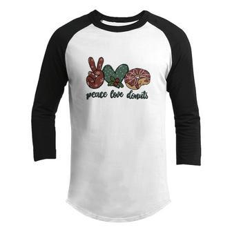Funny Christmas Peace Love Donuts Youth Raglan Shirt - Thegiftio UK