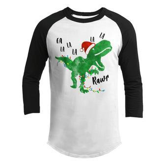 Funny Dinosaur Lights Fa Ra Ra Rawr Christmas T-Rex Boys Youth Raglan Shirt - Thegiftio UK