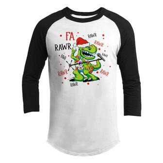 Funny T-Rex Kids Christmas Dinosaur Sings Merry Christmas Youth Raglan Shirt - Thegiftio UK