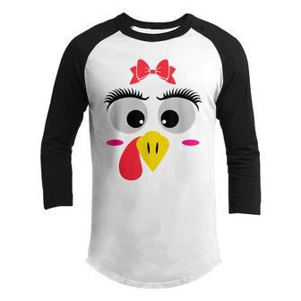 Funny Thanksgiving Day Turkey Face Girl Red Bow Costume Cute Youth Raglan Shirt - Thegiftio UK