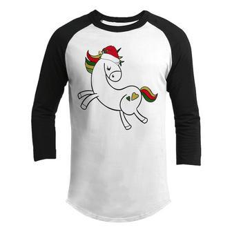 Funny Unicorn Santa Hat Christmas Pajama Women Girls Kids Youth Raglan Shirt - Thegiftio UK