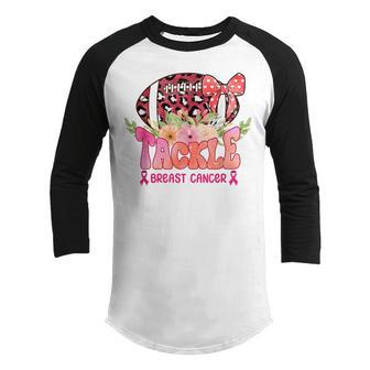 Game Day Cute Pink American Football Breast Cancer Awareness Youth Raglan Shirt - Thegiftio UK