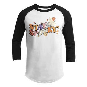 Groovy Retro Spooky Halloween Gifts For Men Women Boys Girls Youth Raglan Shirt - Thegiftio UK