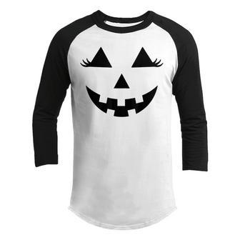 Halloween Pumpkin Face Costume Men Women Kids Youth Raglan Shirt - Thegiftio UK