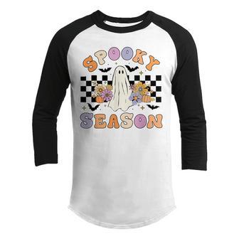 Halloween Retro Hippie Cute Ghost Spooky Season Women Kids V2 Youth Raglan Shirt - Thegiftio UK