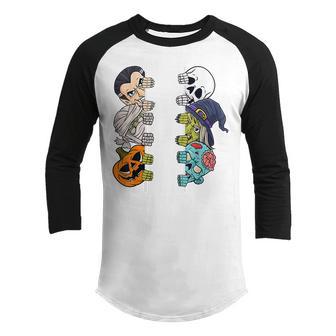 Halloween Skeleton Witch Peeking Zombie Mummy Kids Vampire Youth Raglan Shirt - Thegiftio UK