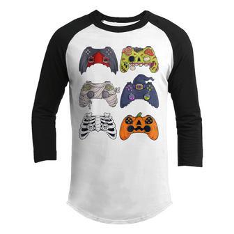 Halloween Skeleton Zombie Gaming Controllers Mummy Boys Kids V11 Youth Raglan Shirt - Thegiftio UK