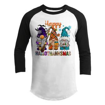 Happy Hallothanksmas Gnomes Thanksgiving Boys Girls Kids Youth Raglan Shirt - Thegiftio UK