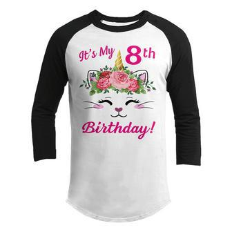 Its My 8 Birthday Caticorn Outfits For Toddler Girls V2 Youth Raglan Shirt - Thegiftio UK