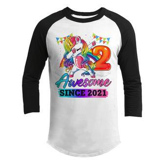 Kids 2 Year Old Gift Awesome Since 2021 2Nd Birthday Unicorn Girl Youth Raglan Shirt - Thegiftio UK