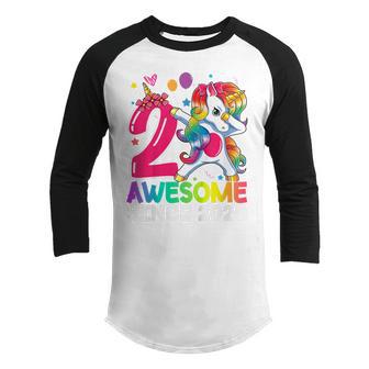 Kids 2 Year Old Gifts Girls Ns Dabbing Unicorn 2Nd Birthday V2 Youth Raglan Shirt - Thegiftio UK