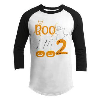 Kids 2Nd Birthday Kids Boo Im 2 Two Yr Ghost Halloween Costume Youth Raglan Shirt - Thegiftio UK