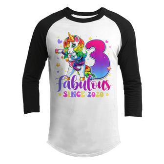 Kids 3 Year Old Gifts Girls Ns Flossing Unicorn 3Rd Birthday Youth Raglan Shirt - Thegiftio UK