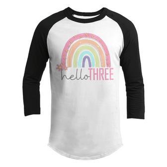 Kids 3Th Birthday Three Year Old Birthday Rainbow Girl Youth Raglan Shirt - Thegiftio UK