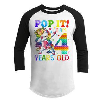Kids 4 Year Old Gifts I Am 4Th Birthday Pop It Dabbing Unicorn Youth Raglan Shirt - Thegiftio UK