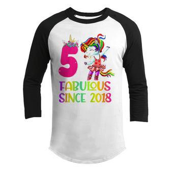 Kids 5 And Fabulous Unicorn Rainbow Birthday 5 Year Old Gifts Youth Raglan Shirt - Thegiftio UK
