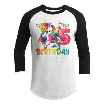 Kids 5 Year Old Gift Awesome Since 2018 5Th Birthday Unicorn Girl V2 Youth Raglan Shirt - Thegiftio UK