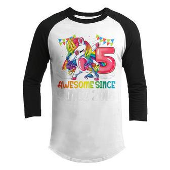 Kids 5 Year Old Gift Awesome Since 2018 5Th Birthday Unicorn Girl Youth Raglan Shirt - Thegiftio UK