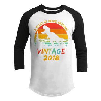 Kids 5 Year Old Gift Dinosaur 5Th Birthday Boy Awesome Since 2018 Youth Raglan Shirt - Thegiftio UK