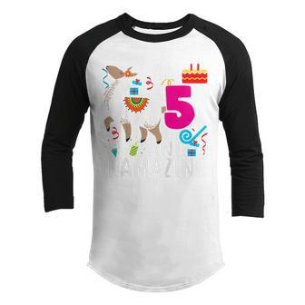 Kids 5Th Birthday I Am 5 Years Old And Llamazing Llama 5 Year Old V2 Youth Raglan Shirt - Thegiftio UK