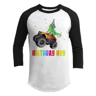 Kids 6 Years Old T Rex Dinosaur Monster Truck 6Th Birthday Boys Youth Raglan Shirt - Thegiftio UK