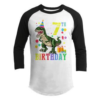 Kids 7 Year Old 7Th Birthday Boy T Rex Dinosaur Gift Kids Youth Raglan Shirt - Thegiftio UK