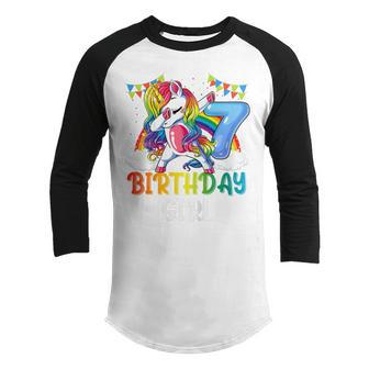 Kids 7 Year Old Gift Awesome Since 2016 7Th Birthday Unicorn Girl V2 Youth Raglan Shirt - Thegiftio UK